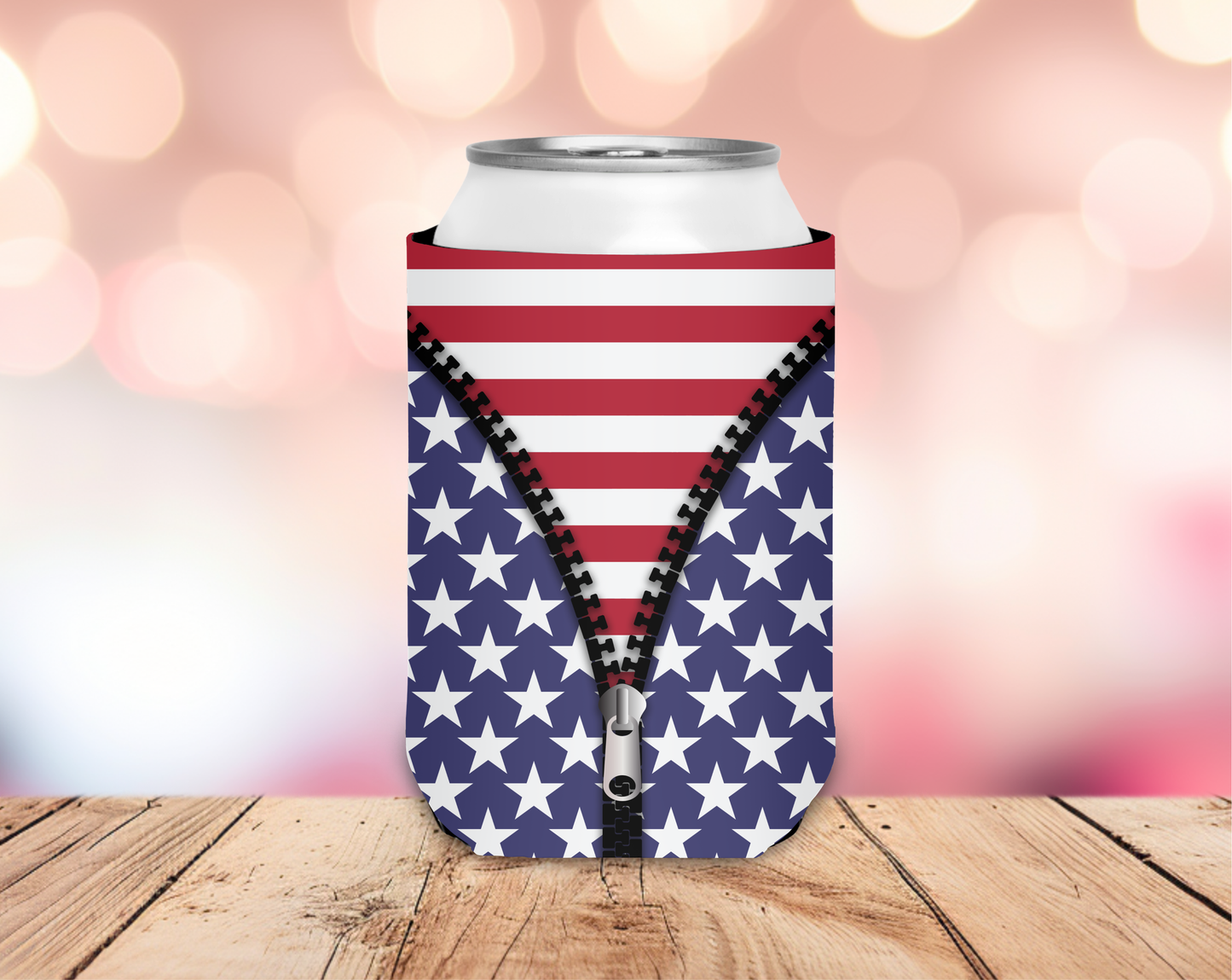 American Flag Zipper Koozie