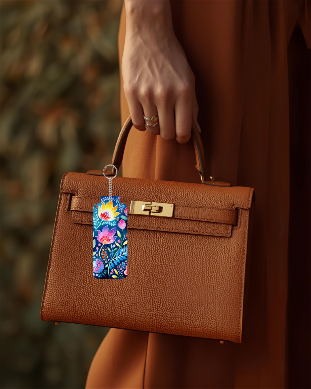 Blue Flower Chapstick Holder Keychain