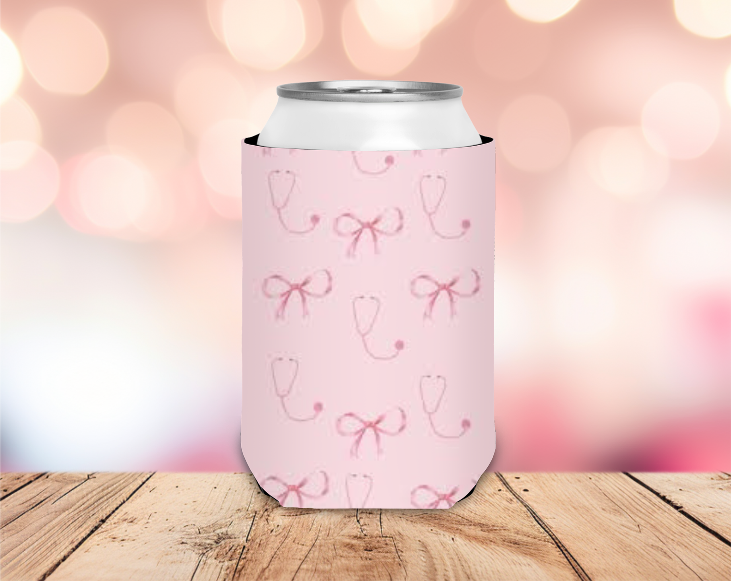 Pink Stethoscopes and Bows Koozie