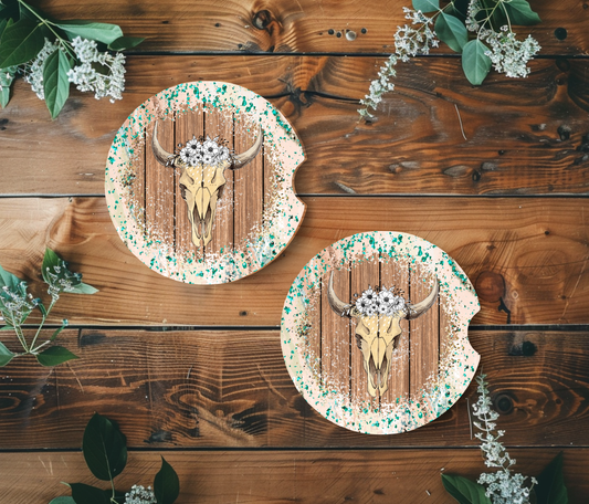 Cow Skull White Flowers