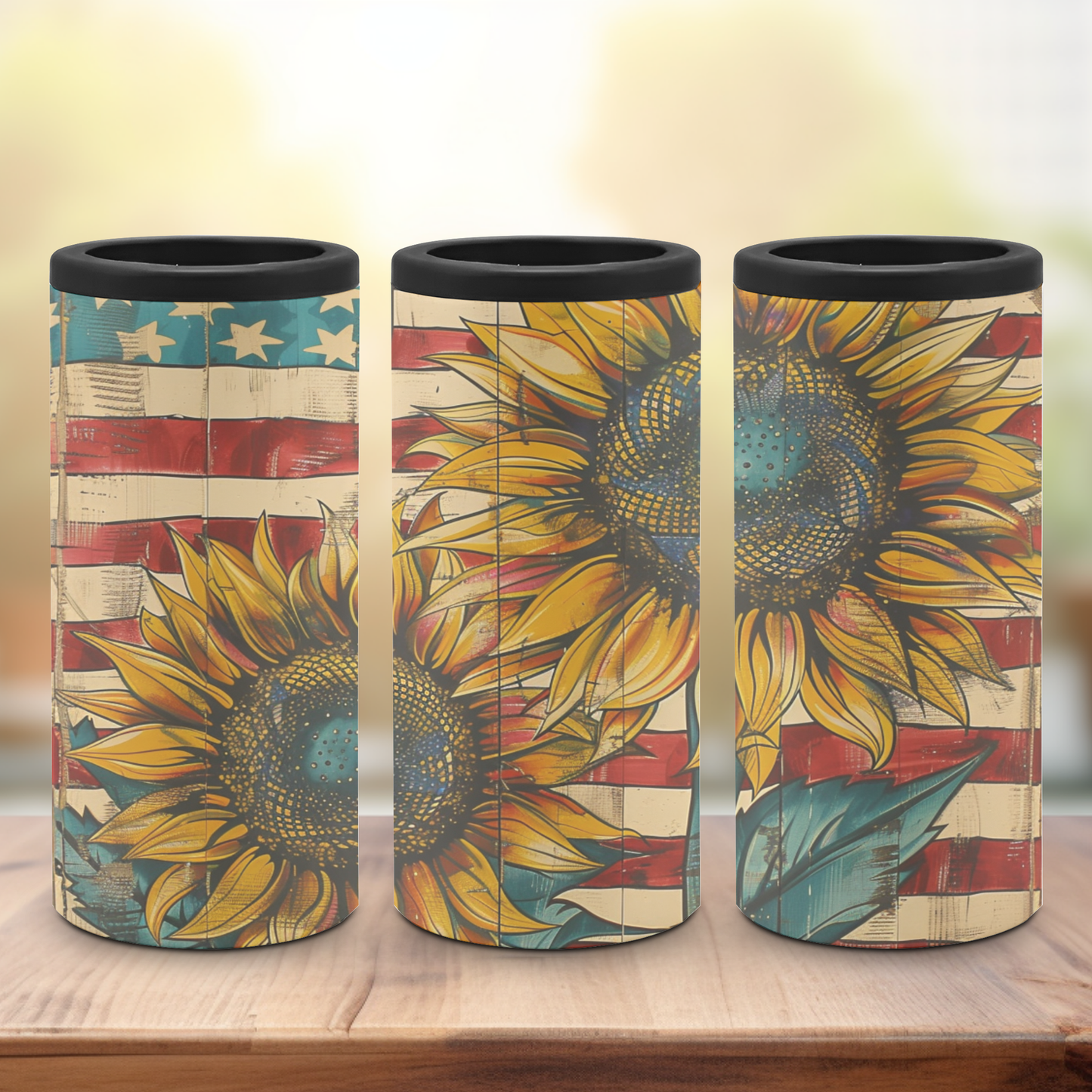 American Flag & Sunflowers