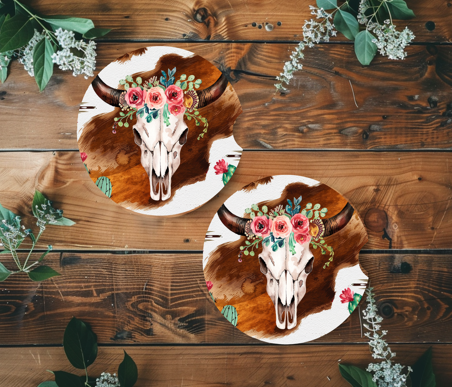 Cow Skull Pink Flowers