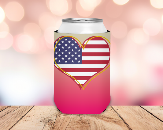 Flag Heart Koozie